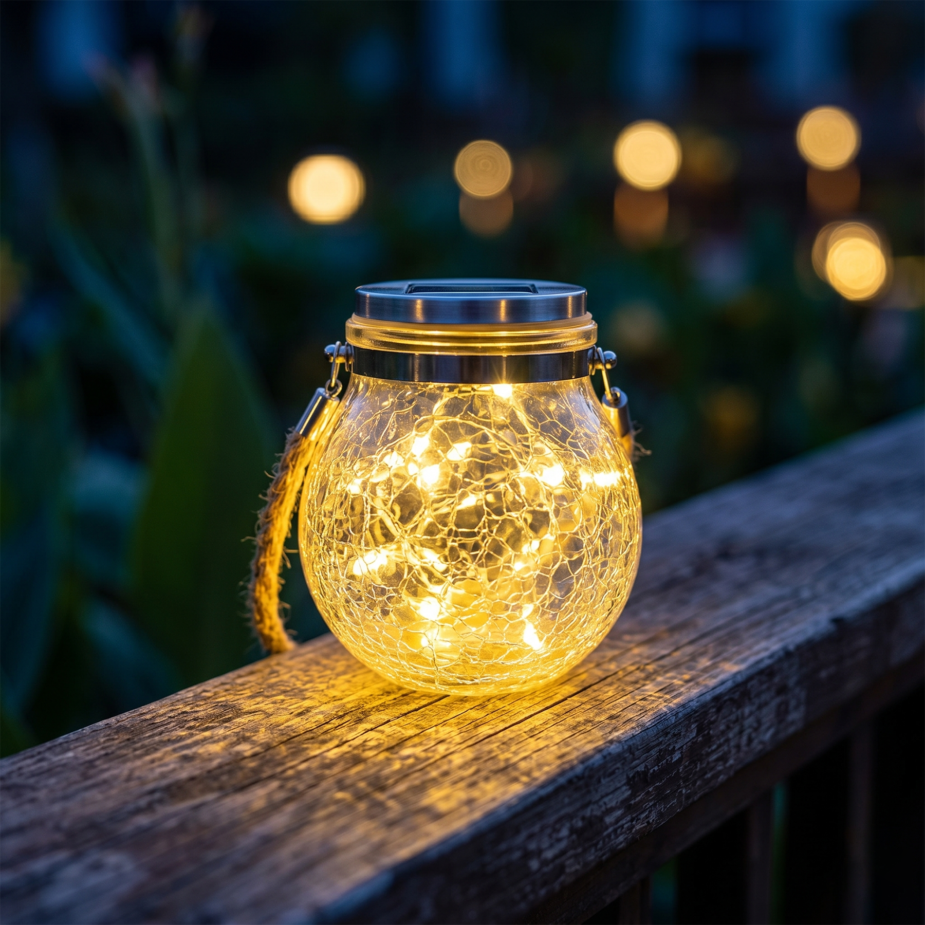 StjerneKrukke – Solcellelanterne med krakeleret glas