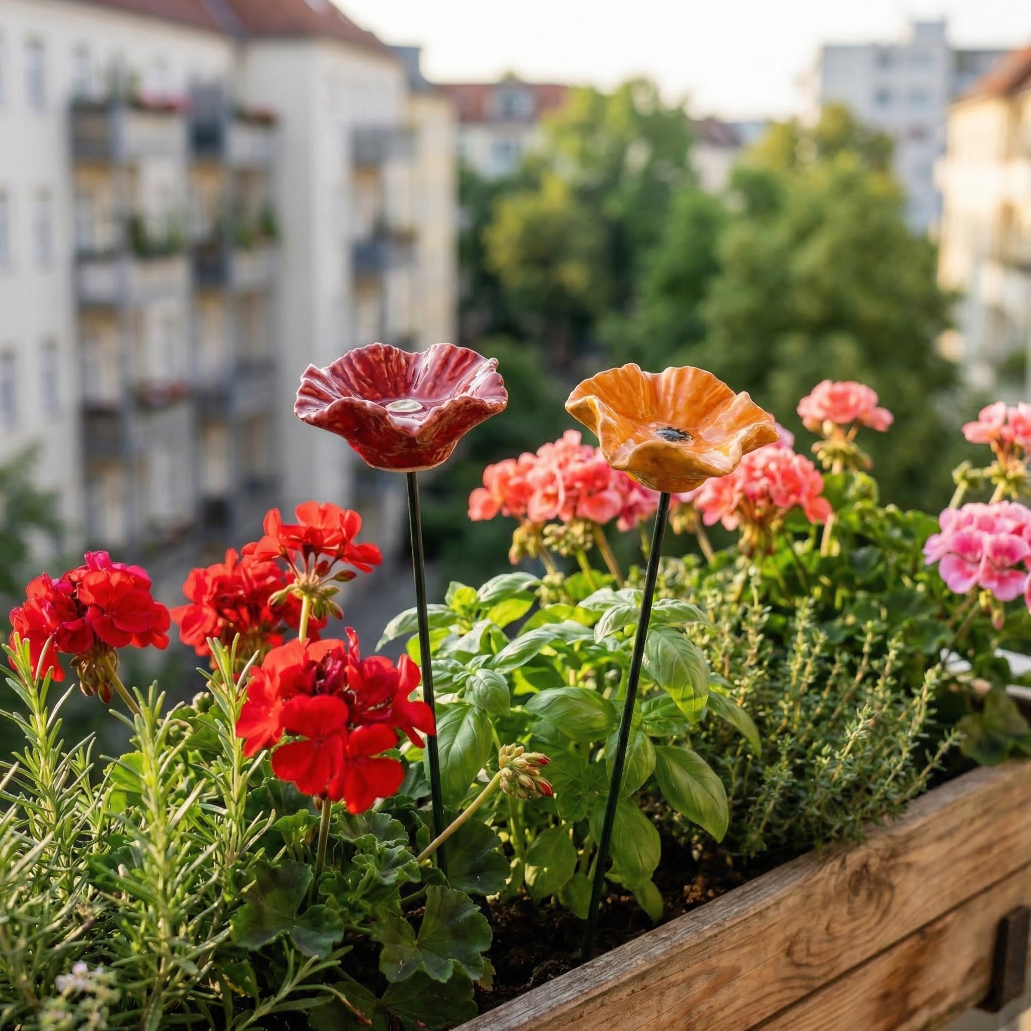 Keramiske Bivandere – 4 Håndlavede Blomsterskåle til Haven