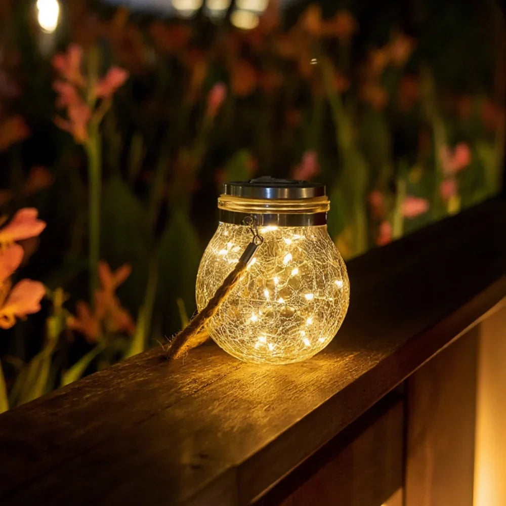 StjerneKrukke – Solcellelanterne med krakeleret glas