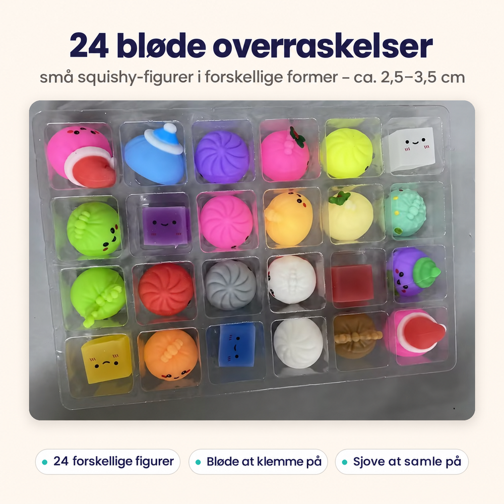 24 squishy-figurer i Juleklem julekalenderen