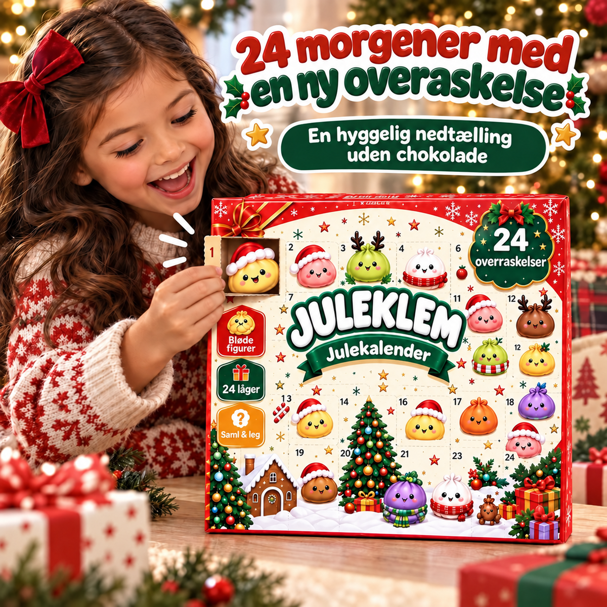 Barn åbner en låge i Juleklem julekalenderen