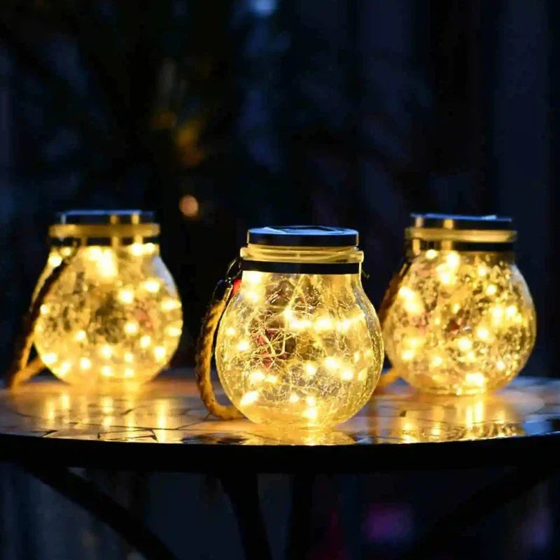 StjerneKrukke – Solcellelanterne med krakeleret glas