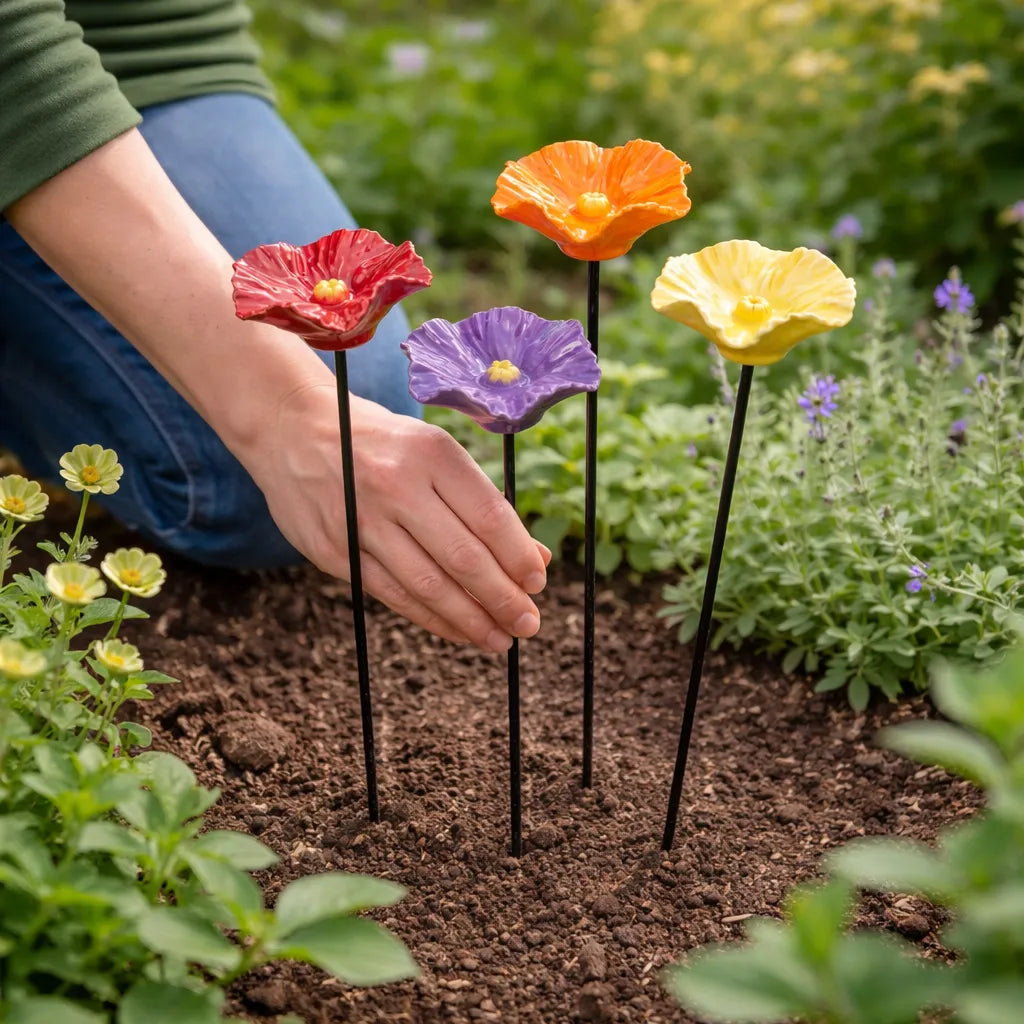 Håndlavede Biene Blomster – Vejrbestandige Keramik Drikkeskåle, 4-pak