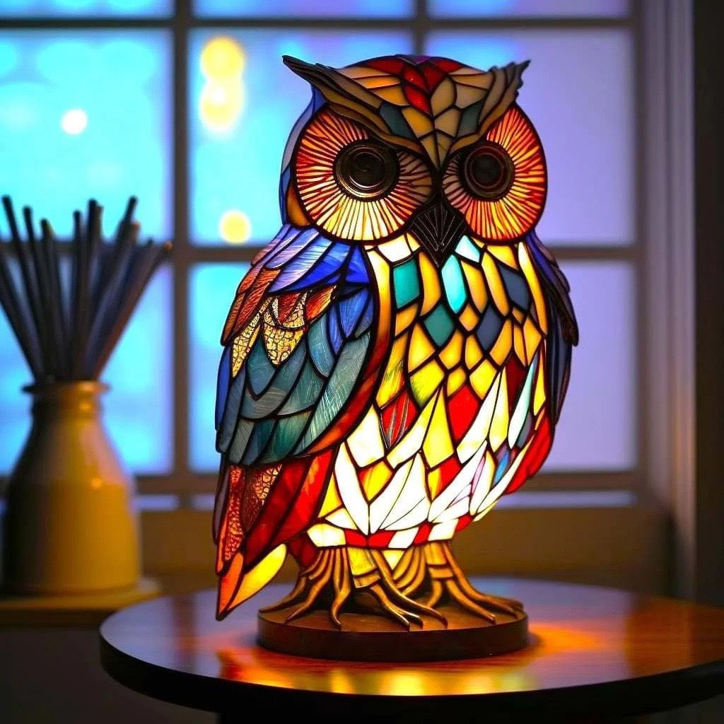 Merlin | Magisk Uglelampe i Farvet Glas