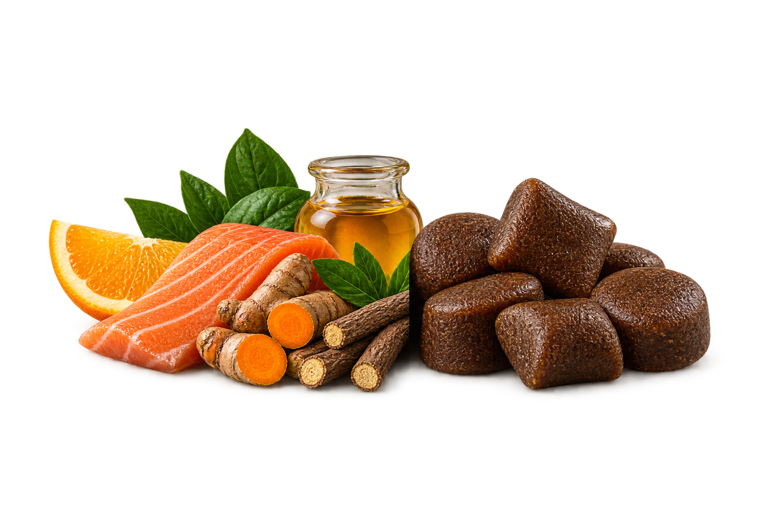 Udvalgte naturlige ingredienser samlet i bløde HudRo-godbidder