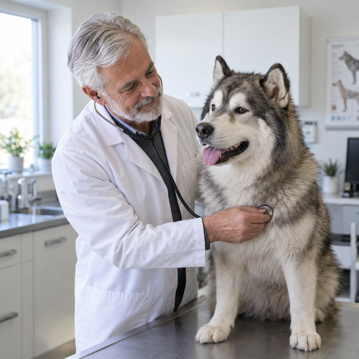 Illustration af en dyrlægefaglig undersøgelse af en hund
