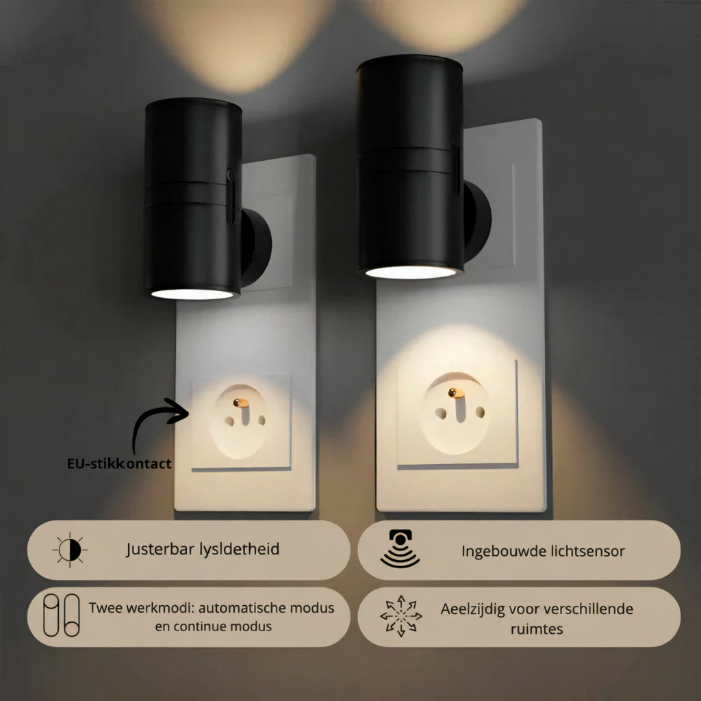 StikLys | Stiklampe med Sensor – Dæmpbar Natlampe til Stikkontakt